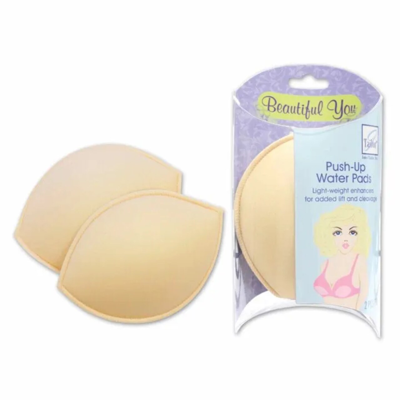 Beautiful You Push-Up Water Pads – Soft Bra Inserts for Lift & Cleavage, Lightweight Bust Enhancers with Poly-Cotton Cover (Set of 2)